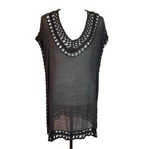 Beach Cover Up Women’s Black Crochet Gauzy S/M Goth Whimsigoth Grunge Dark Noir